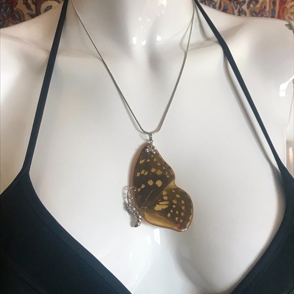 Sterling Silver Butterfly Wing incased in Resin Pendant (7 cm Total Length) - Picture 12 of 17